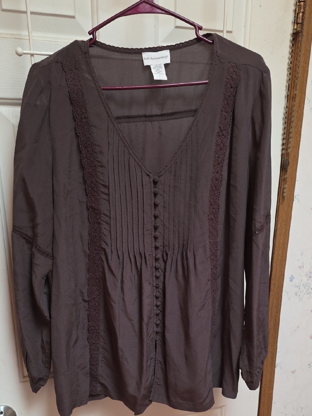 Soft Surroundings Dark Brown Button-Front Blouse